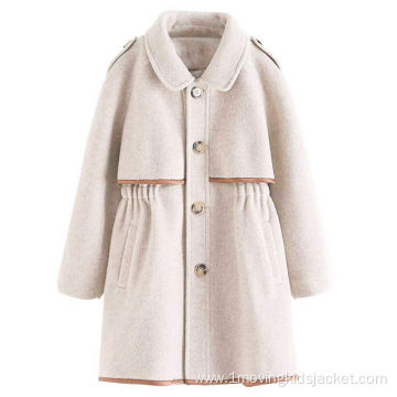 Girls' Woolen Coat Mid-Length Thicker